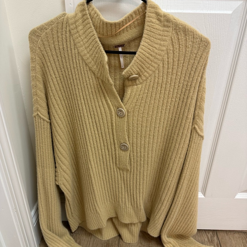 Free People Tan Cocoa rib Henley sweater